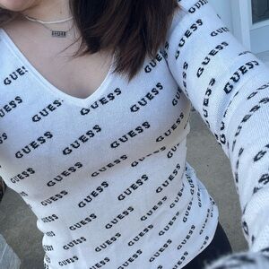 Guess White and Black Logo Sweater
